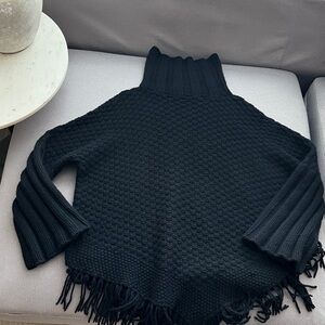 Christoper Fisher Cashmere Black Turtleneck Fringe Sweater